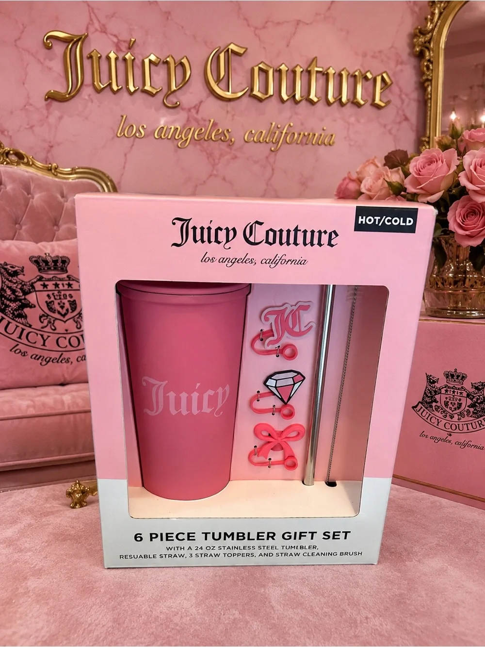 Juicy Couture Hot/Cold Tumbler Gift Set with Straw Toppers